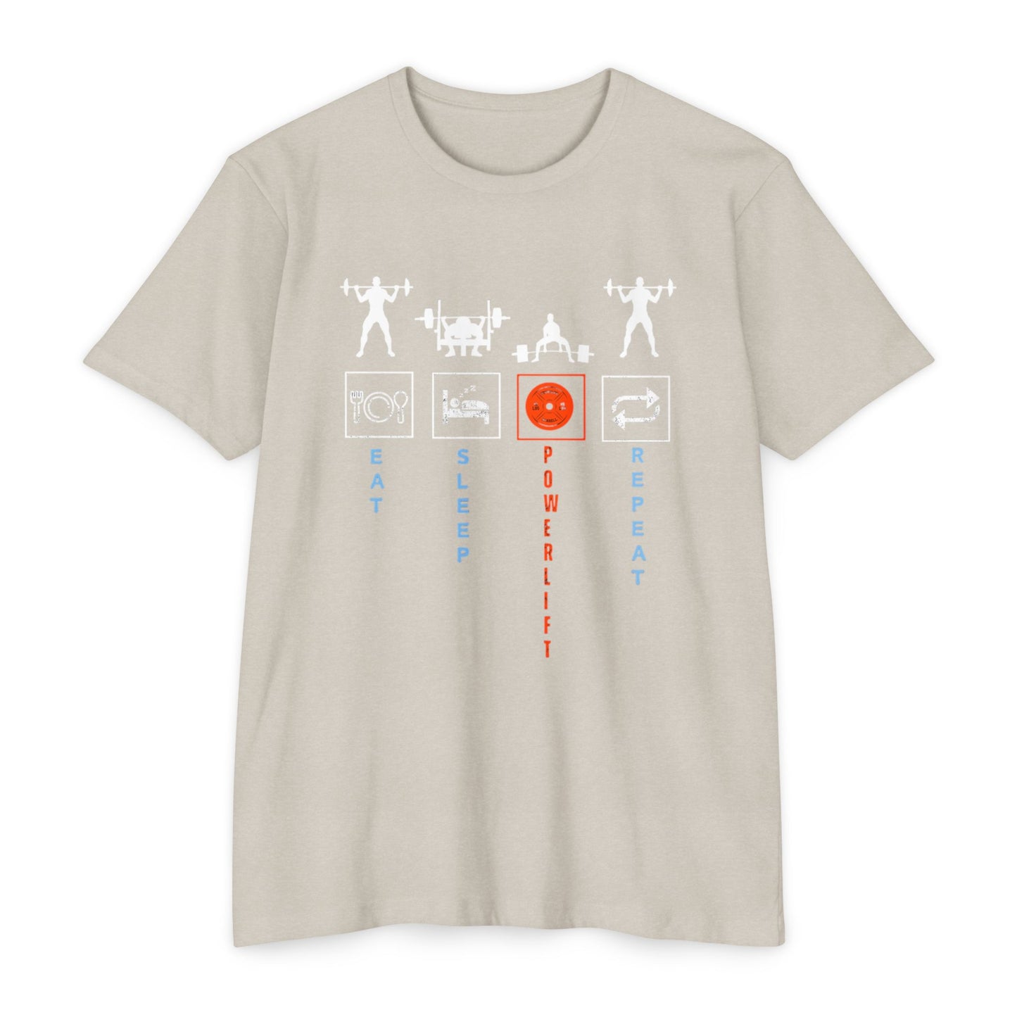 Powerlifting Motivational Unisex Cotton Crew Tee - Eat Sleep Powerlift Repeat