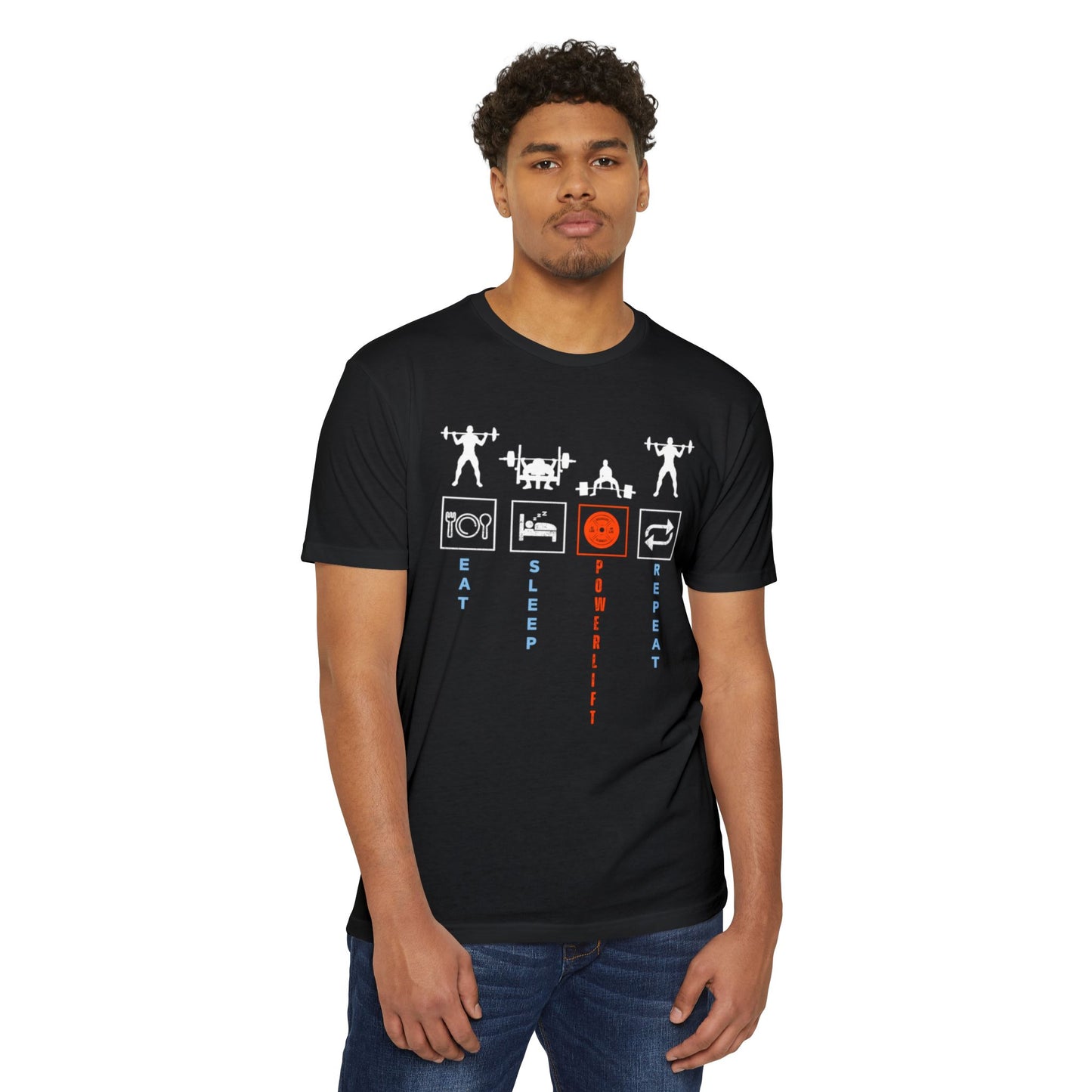 Powerlifting Motivational Unisex Cotton Crew Tee - Eat Sleep Powerlift Repeat
